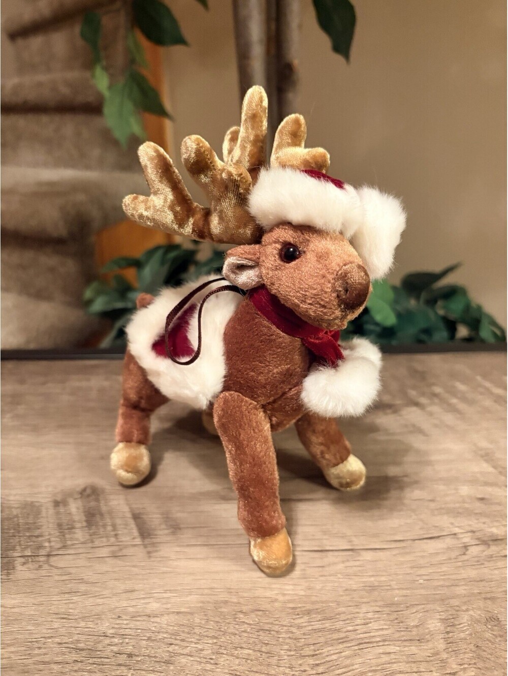 Vintage 2000 Kurt Adler Plush Reindeer Christmas Ornament Rare!!